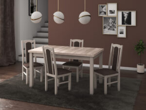 Set masa living Modena1 S cu 4 scaune Boss7 S6, sonoma, extensibila 140/180cm, lemn masiv/stofa/pal
